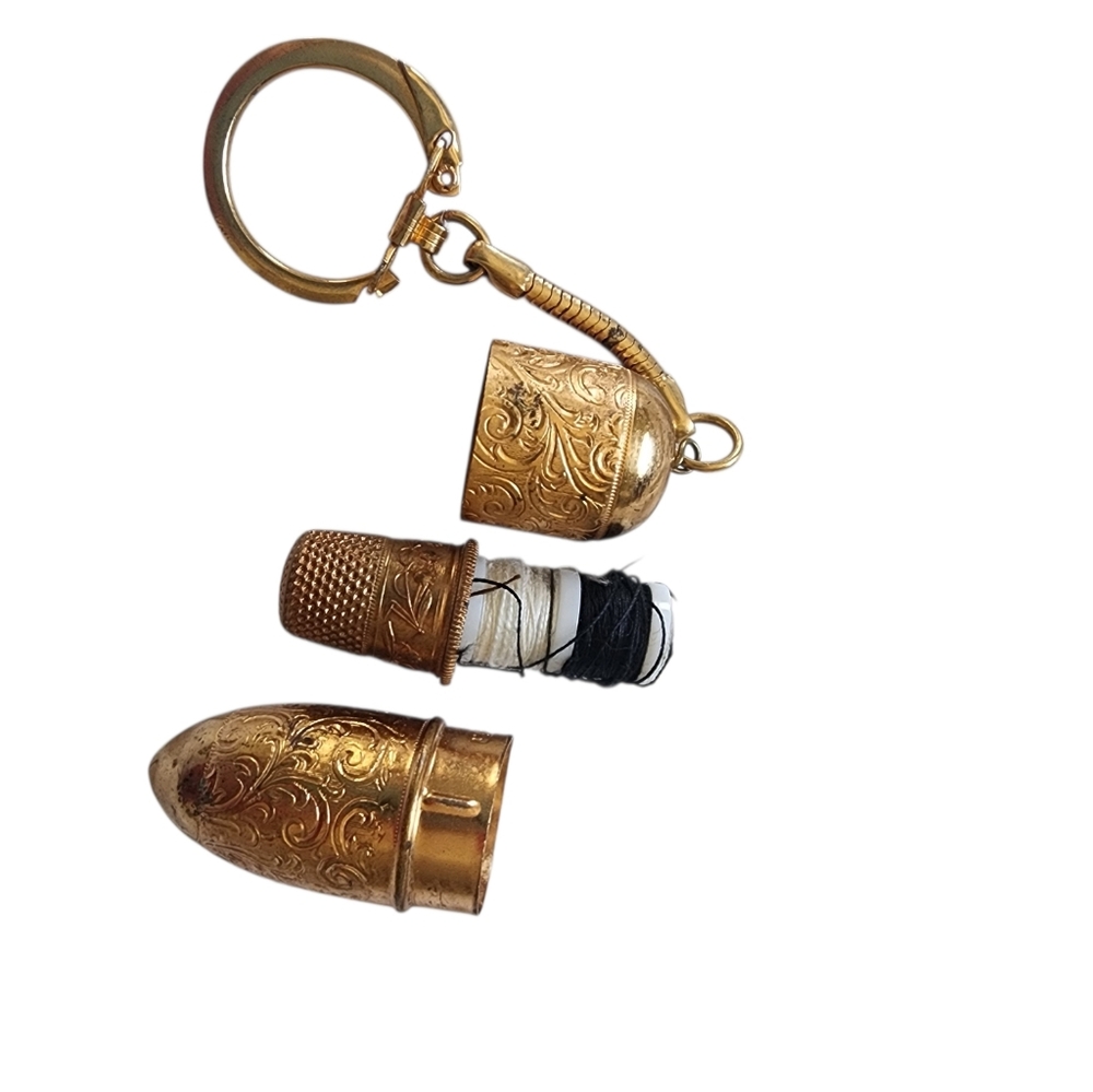 Vintage Austria Stamped Gold Sewing Kit Keychain